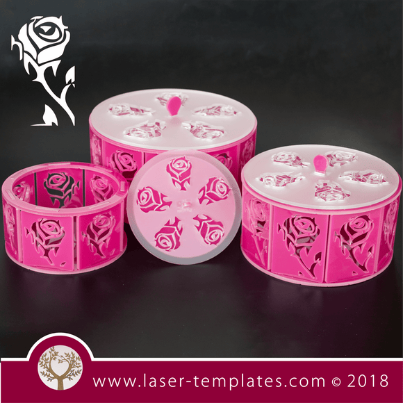 3mm Round Box with Rose detail - set of 3