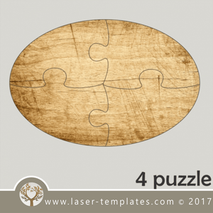4 puzzle template, laser cut oval shape puzzle pattern. Single line cut design. Online store, free designs every day.