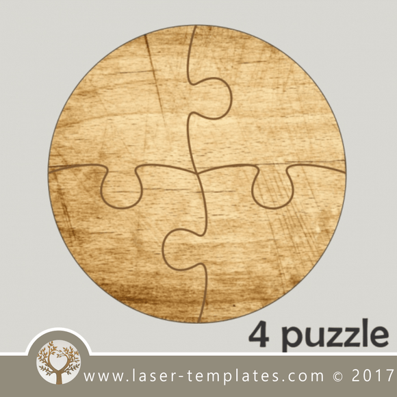 4 puzzle template, laser cut round puzzle pattern. Single line cut design. Online store, free designs every day. 4 puzzle round.