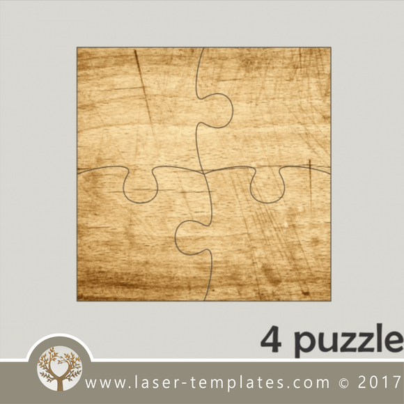 4 puzzle template, laser cut squire puzzle pattern. Single line cut design. Online store, free designs every day.