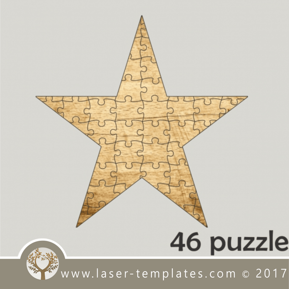 46 puzzle template, laser cut star shaped puzzle pattern. Single line cut design. Online store, free designs every day.