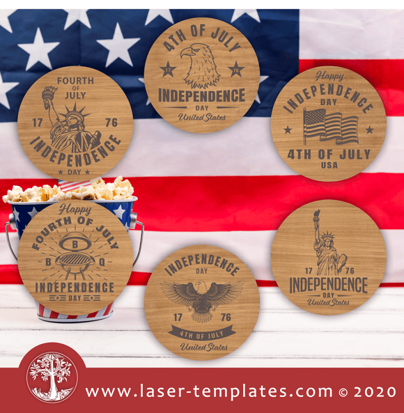 Laser Cut Ready Template for 4th of July Coaster Set of 6