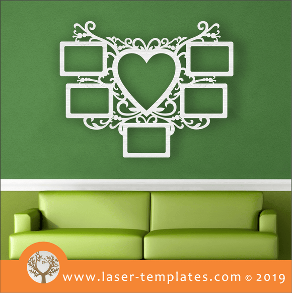 Laser cut template for 5 Photo Heart Frame