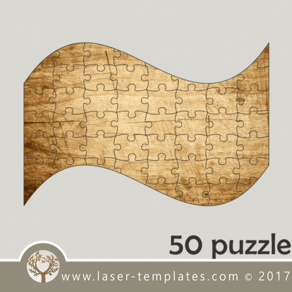 50 puzzle template, laser cut banner shape puzzle pattern. Single line cut design. Online store, free designs every day.