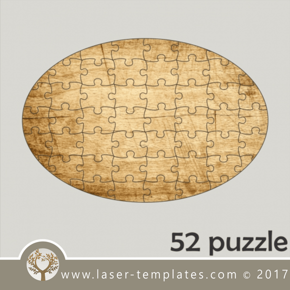 52 puzzle template, laser cut oval shape puzzle pattern. Single line cut design. Online store, free designs every day.