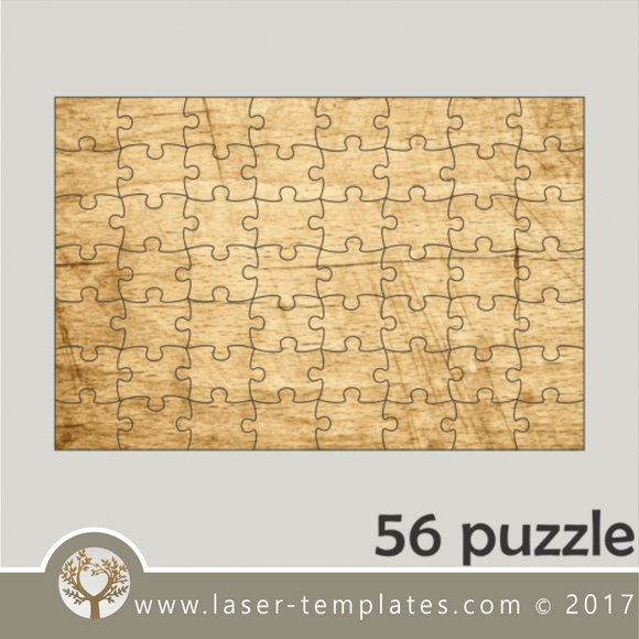 56 puzzle template, laser cut pattern. Single line cut design. Online store, free designs every day.