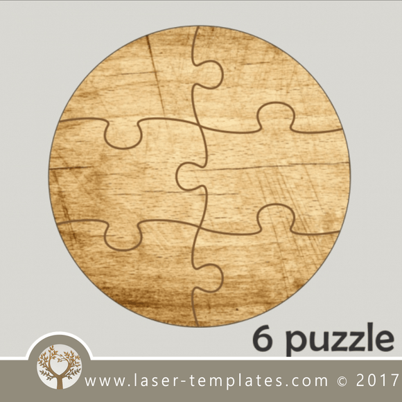 6 puzzle template, laser cut round puzzle pattern. Single line cut design. Online store, free designs every day. 6 puzzle round