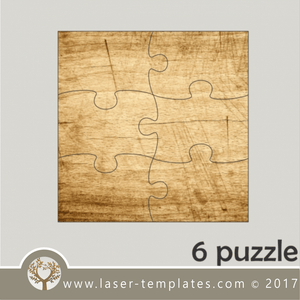 6 puzzle template, laser cut squire puzzle pattern. Single line cut design. Online store, free designs every day.