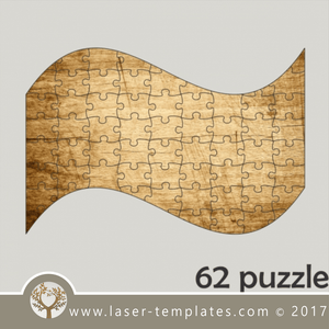 62 puzzle template, laser cut banner shape puzzle pattern. Single line cut design. Online store, free designs every day.