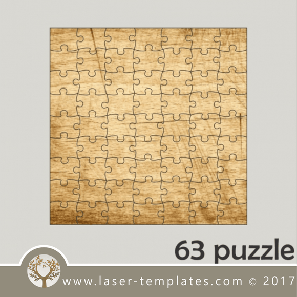 63 puzzle template, laser cut squire puzzle pattern. Single line cut design. Online store, free designs every day.