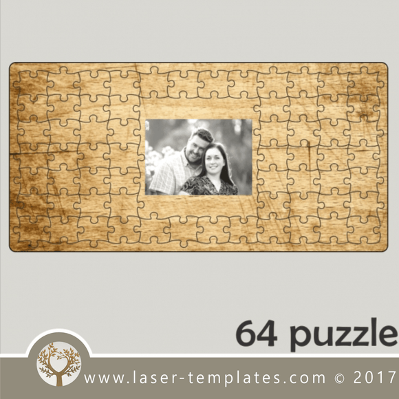 64 puzzle template, laser cut puzzle pattern. Single line cut design. Online store, free designs every day.
