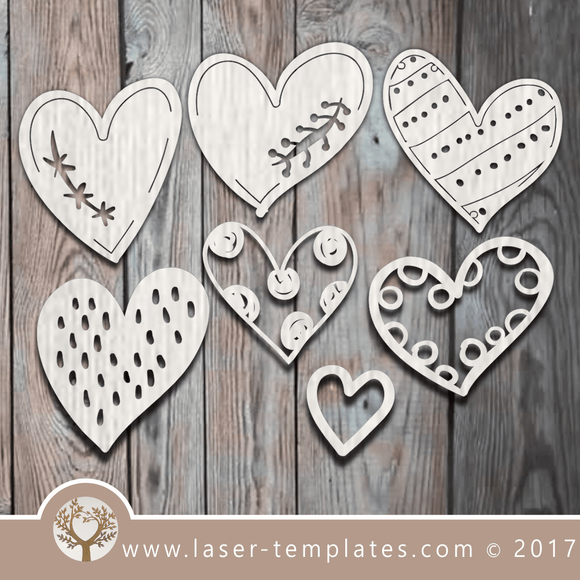 Heart template laser cut online store, free vector designs every day. 7 Happy Hearts.