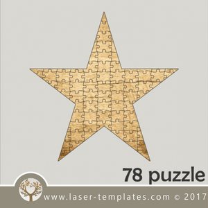 78 puzzle template, laser cut star shaped puzzle pattern. Single line cut design. Online store, free designs every day.