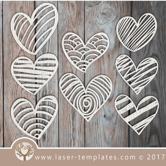 Heart template laser cut online store, free vector designs every day. 8 Patterned Hearts.
