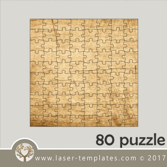 80 puzzle template, laser cut squire puzzle pattern. Single line cut design. Online store, free designs every day.