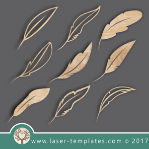9 Laser Cut Feathers. Free vector templates daily. 9 Feathers Set.