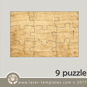 9 puzzle template, laser cut pattern. Single line cut design. Online store, free designs every day.