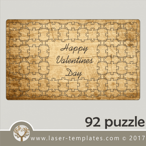 92 heart puzzle template, laser cut puzzle pattern. Single line cut design. Online store, free designs every day.
