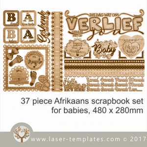 Scrapbook Afrikaans design template download. Laser cut template online store. Afrikaans Full set