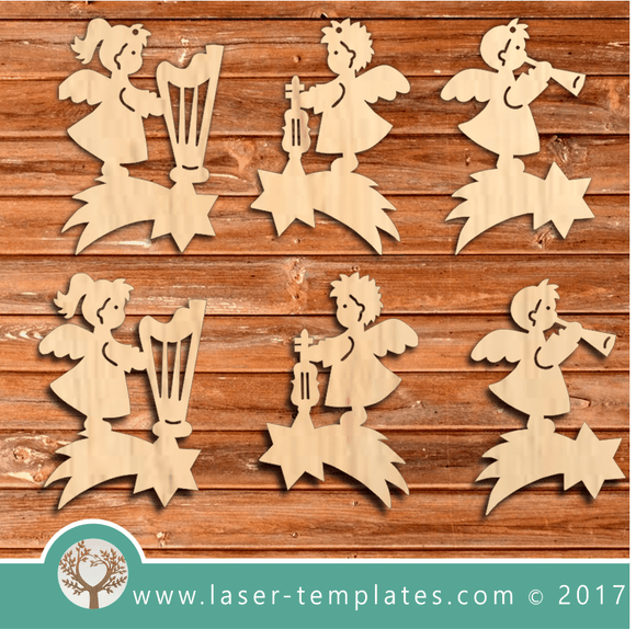 Angels Christmas tags laser cut templates, download vector drawings.