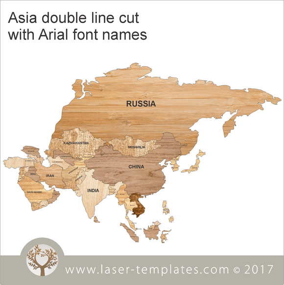 Asia map double line puzzle template, Laser Ready Templates