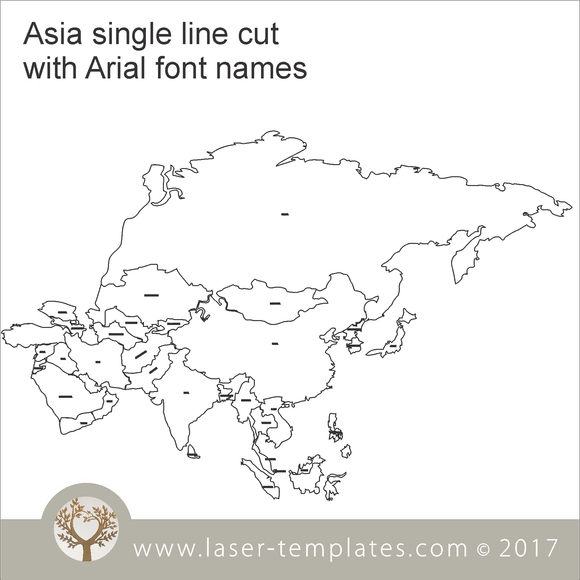 Asia map single line cut puzzle template. Laser Ready Templates.