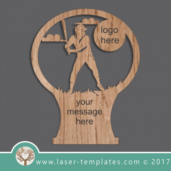Baseball sport trophy template for laser cutting, Online designs for sale.