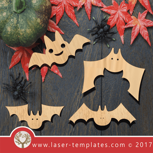 Laser Cut Bat Set Of 4 Template, Download Laser Ready Designs Online.