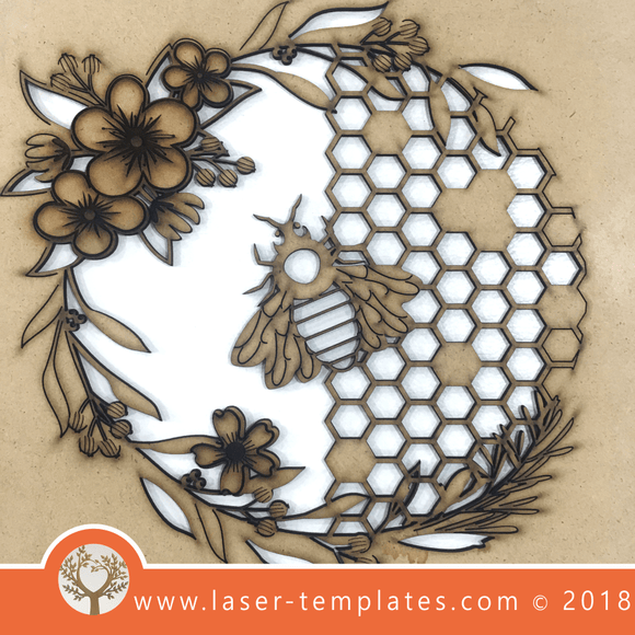 Laser Cut Bee With Flowers Template, Download Vector Designs.