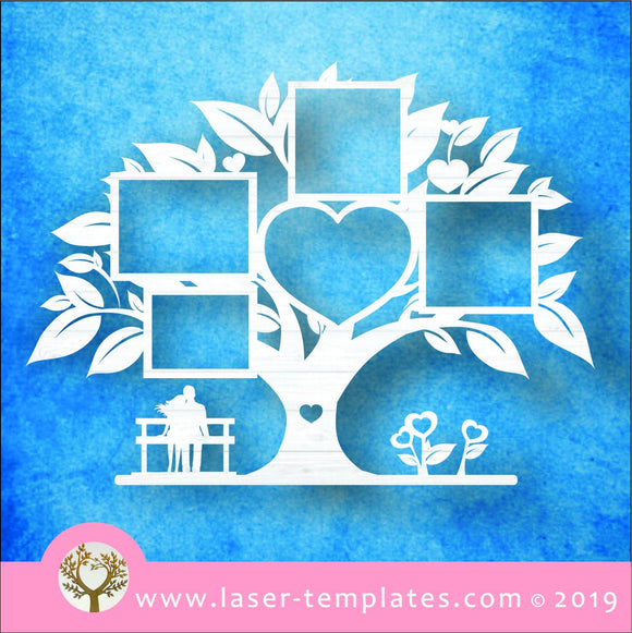 Laser cut template for Bench Couple Tree Photo Frame