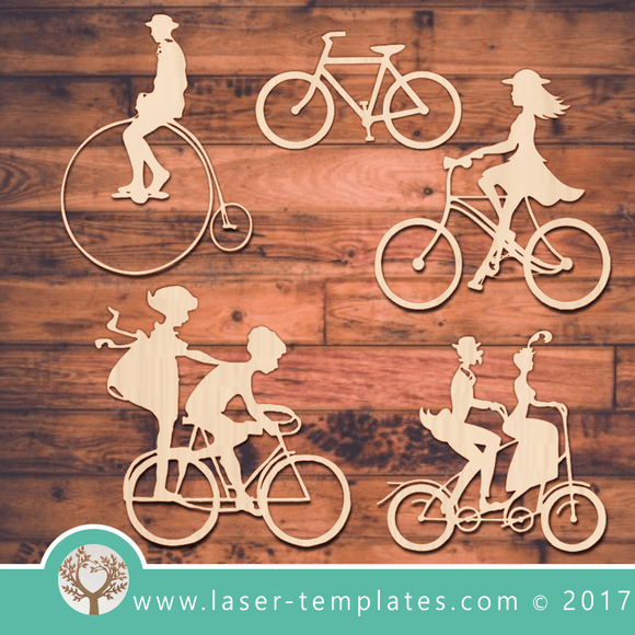 Bicycle with people laser cut templates, download vector designs