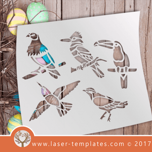 Bird pattern stencil template. Stencil for laser cut birds. Vector online store. Free designs. Bird Stencil Set.