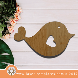 Laser Cut Bird With Heart Wing Template, Download Laser Ready Vectors.
