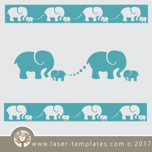 Border stencil elephant design, online template store, Buy vector patterns for laser cutting.