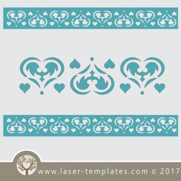 Border stencil pattern, online template store, buy vector templates for laser cutting. Heart design l