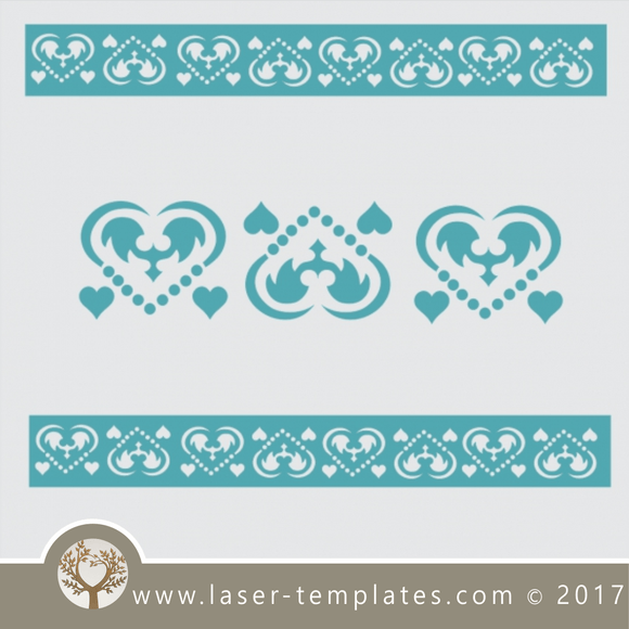 Border stencil pattern, online template store, buy vector templates for laser cutting. Heart design lV