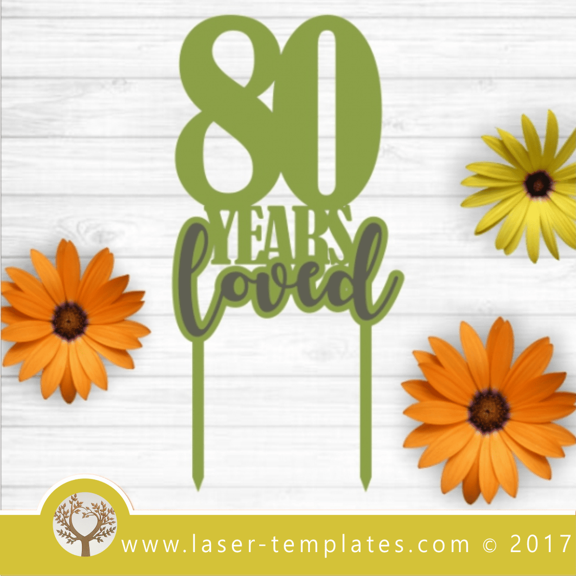 Bithday Cake topper 80, laser cut template, design, pattern download ...