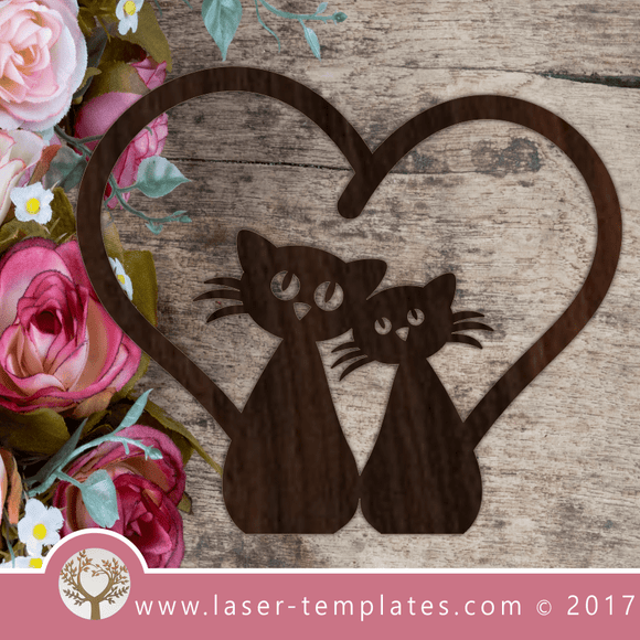 Laser Cut Cat Heart Template, Download Laser Ready Vector Designs.