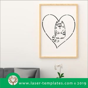 Laser cut template for Cat in Heart Stencil