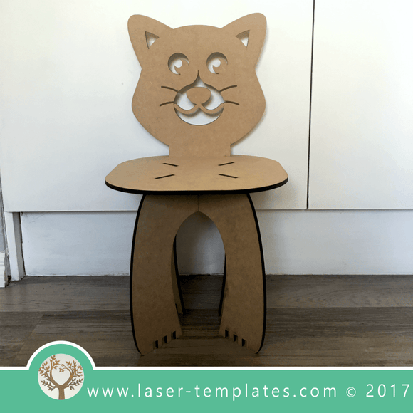 Laser cut Cat Kids Chair Template, download vector design patterns.