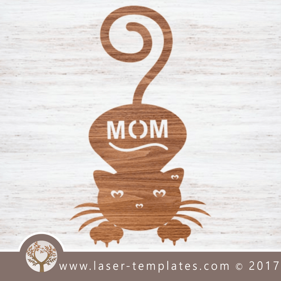 Laser cut Mother's Day gift Template, buy online now, free vector designs every day. Cat mom.