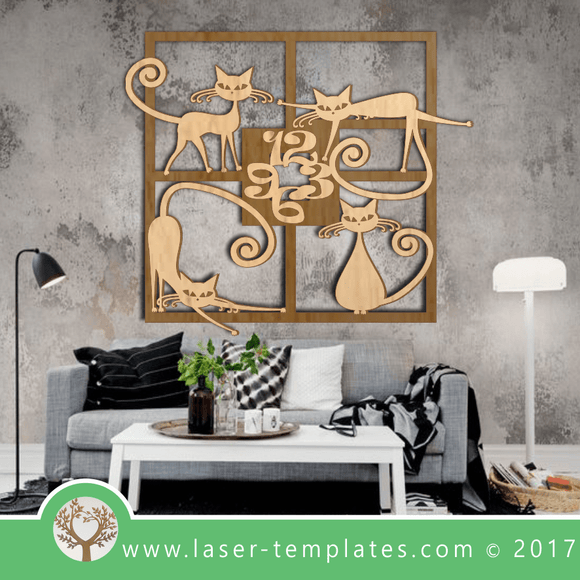 Cat Clock Laser Cut Template Wall Art, Download Vector Designs.