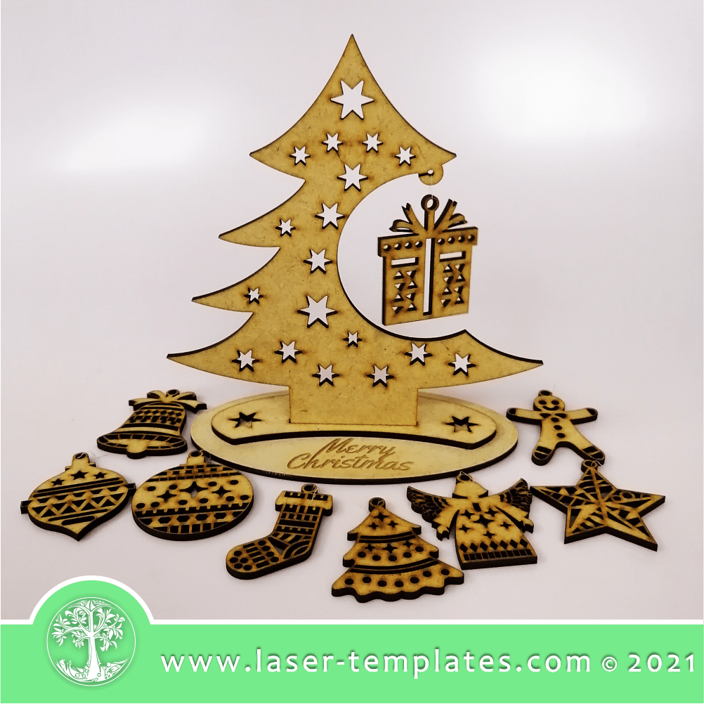 Laser cut template for Christmas Tree 1 with Hanging Ornaments – Laser Ready Templates for Laser Cut Christmas Templates Free
