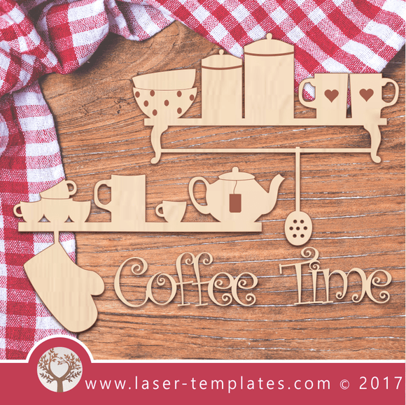 Coffee Time kitchen wall art laser cut templates. Download vectors.