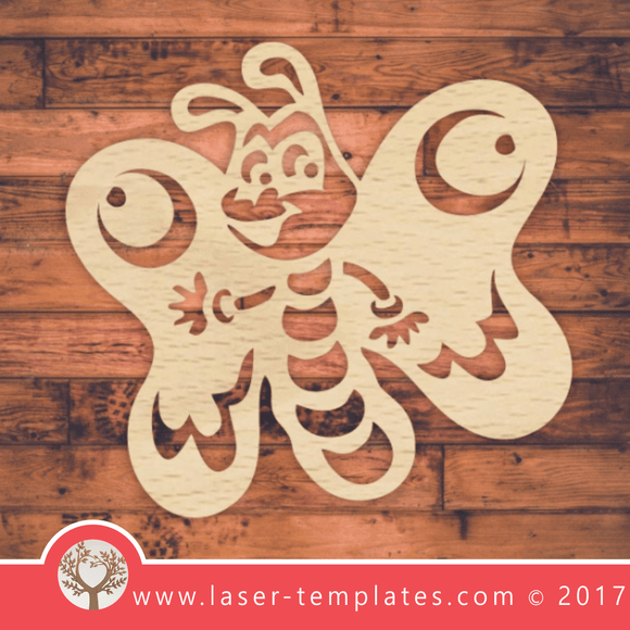 Happy fun kids butterfly template for laser cutting. Vector online store. Free designs. Cute butterfly.