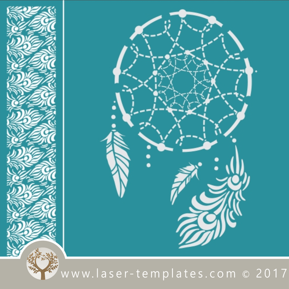 Dream catcher / mandala stencil template for laser cutting of border, wall, floor and furniture stencils free vector downloads. Dream Catcher stencil 1