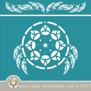 Dream catcher / mandala stencil template for laser cutting of border, wall, floor and furniture stencils free vector downloads. Dream Catcher stencil 10