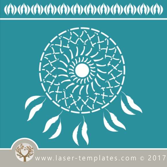Dream catcher / mandala stencil template for laser cutting of border, wall, floor and furniture stencils free vector downloads. Dream Catcher stencil 14