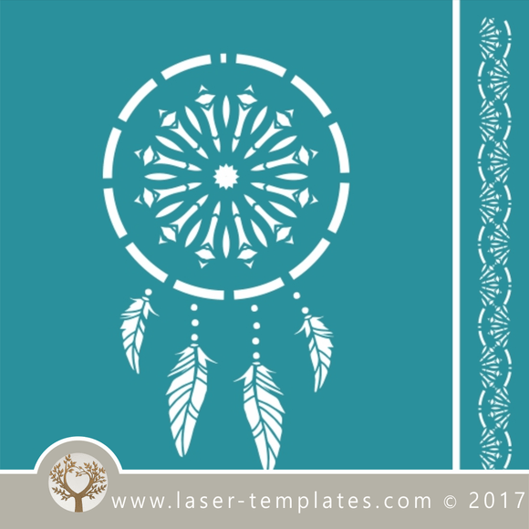 Dream catcher / mandala stencil template for laser cutting of border, wall, floor and furniture stencils free vector downloads. Dream Catcher stencil 17