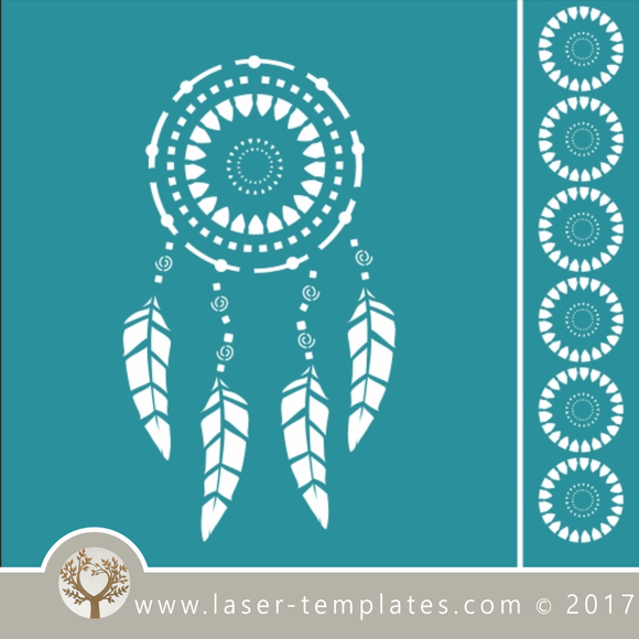 Dream catcher / mandala stencil template for laser cutting of border, wall, floor and furniture stencils free vector downloads. Dream Catcher stencil 18